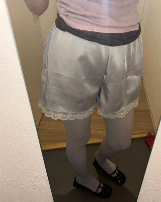 Satin lace hem shorts