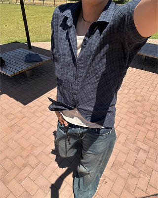 Checked short-sleeved shirt