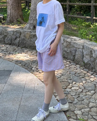 Elastic waist striped shorts