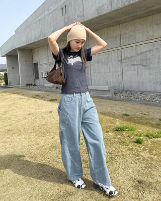 Slit patch pocket denim pants