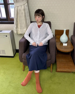 Elastic waist ribbed long skirt