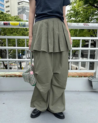 Pleated skirt wide slacks