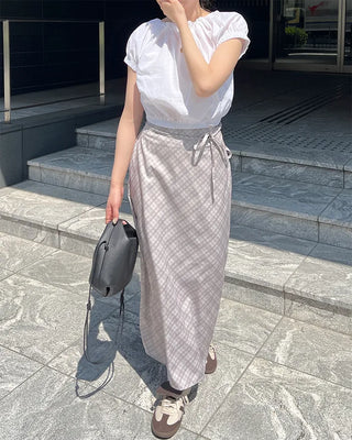 Checked long skirt