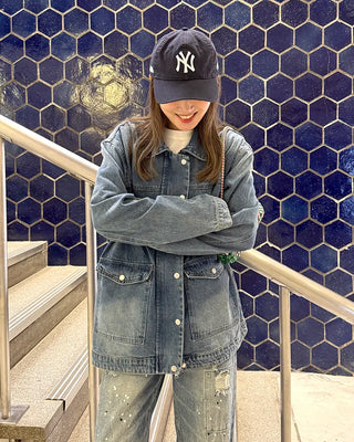 Denim midi zip-up jacket