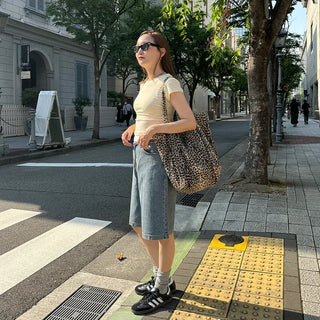 Leopard print cotton bag