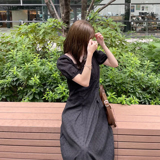 Puff-sleeve long dress