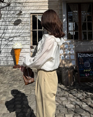 Strap V-neck shirred blouse