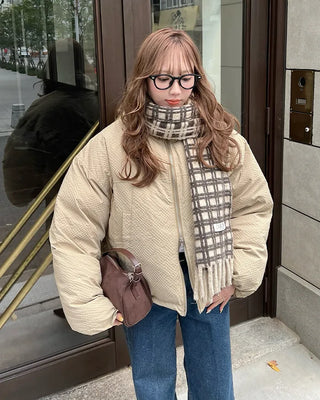 Big check fringe scarf