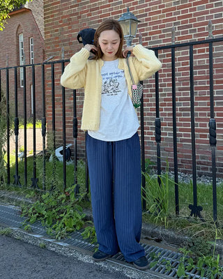 Suede stripe elastic waist pants