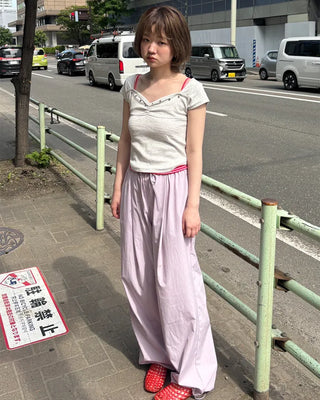 Colorful pintuck wide-leg pants