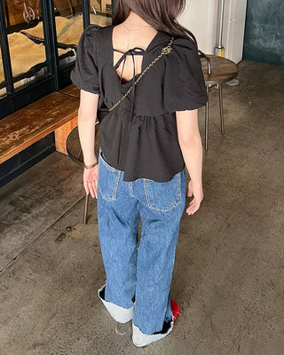 Square neck puff blouse