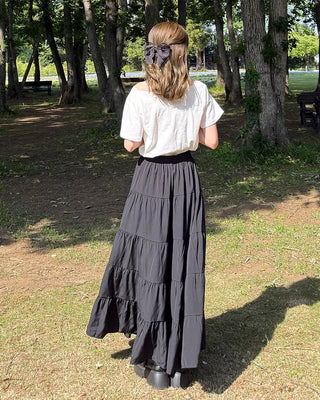 Ribbon detail can-can long skirt