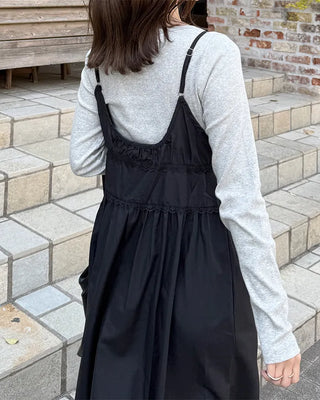 V-neck button slip long dress