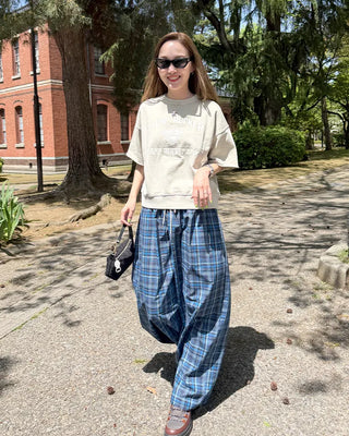 Wide-fit check easy pants