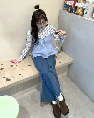 Basic striped turtleneck T-shirt