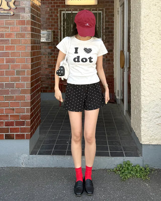 LOVE Dot Semi-Crop Short-Sleeve T-Shirt