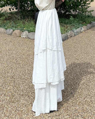 Asymmetrical tiered banded long skirt
