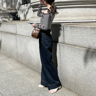 Asymmetrical Shoulder Crop Border T-Shirt