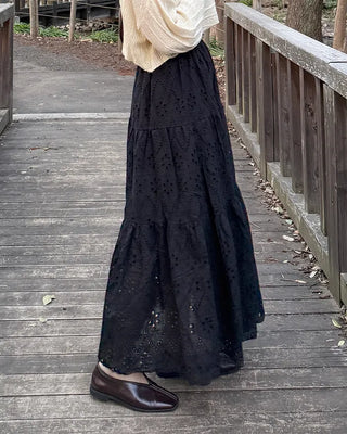 Perforated lace long skirt