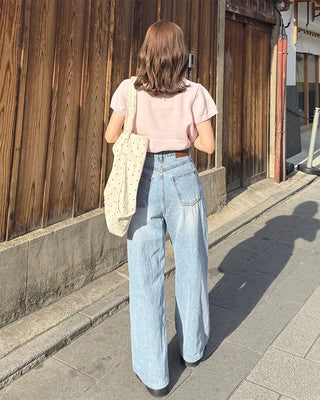 Color Button Point Short-Sleeve Knit