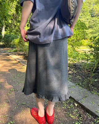 Frilled hem border midi skirt