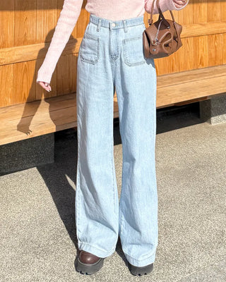Front patch pocket wide-fit denim pants
