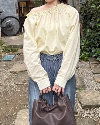 Shirred off-shoulder blouse with frill detail