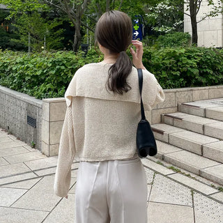 Sailor collar knit zip-up