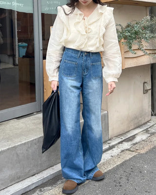 Frilled ribbon blouse