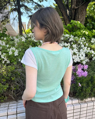 See-through two-tone short-sleeve T-shirt