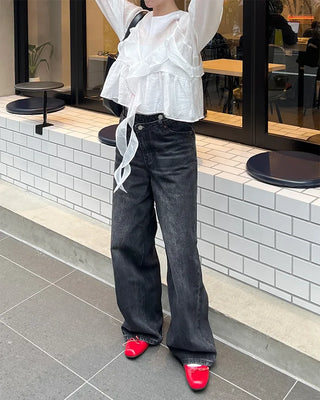 Wrap Point Wash Wide Denim Pants