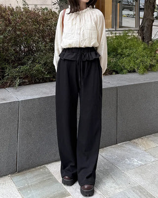 Frill neck ribbon strap blouse