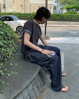 Checked Roll-Up Short-Sleeve T-Shirt