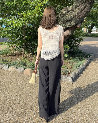 Wide pintuck belted slacks