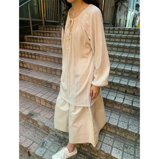 Cotton A-line shirred long skirt