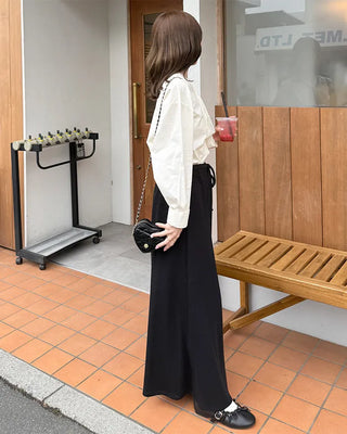 Lace tie set V-neck cotton blouse