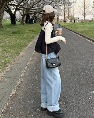 Semi-wide fit denim pants
