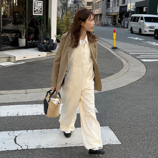 Front zip cotton overalls