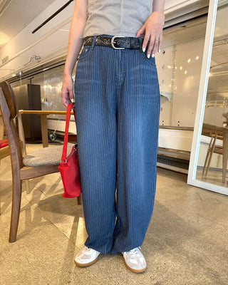 Balloon Fit Striped Denim Pants