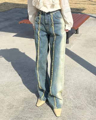 Fringe detail denim pants
