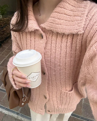 Ribbed Collar Pocket Cardigan