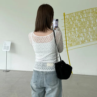Sheer lace long t-shirt
