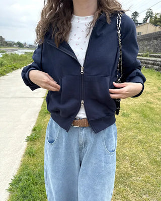 Two-way hooded zip-up