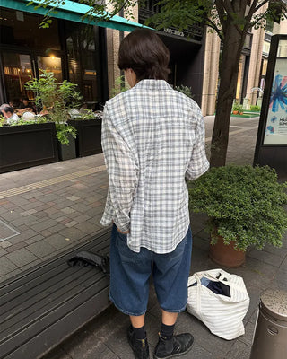 Gingham check point long-sleeved shirt