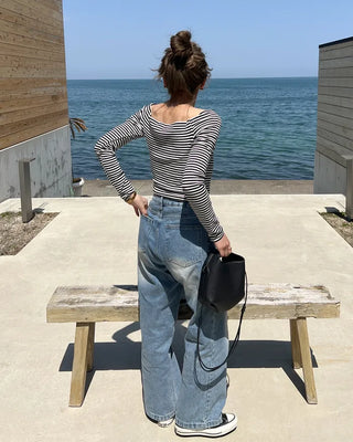Striped off-shoulder t-shirt