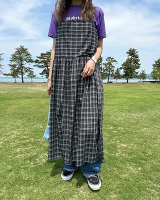 Checked long camisole dress