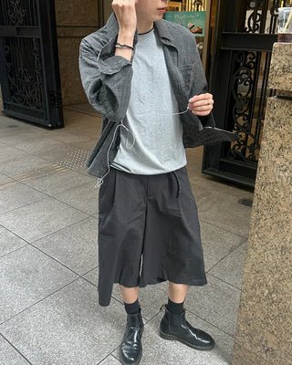Pintuck elastic waist cotton Bermuda shorts