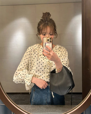 Polka dot frill blouse