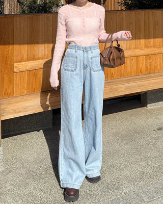 Half-open button ribbed knit