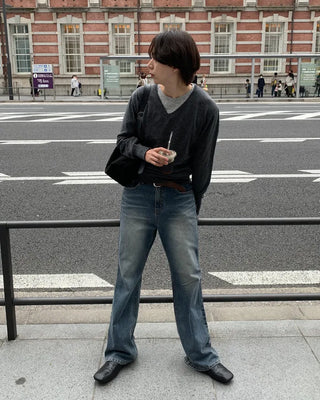 V-neck simple layered knit